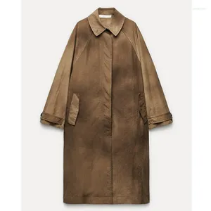 Women's Trench Coats 2023 Women Effect Windbreaker Jacket Single Breasted Vintage Long Sleeve Autumn Winter Casual Tops