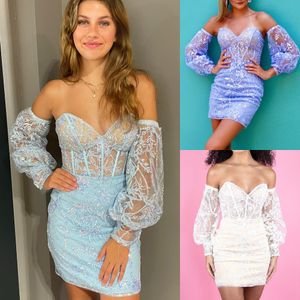 Abito semi-formale con corsetto trasparente 2k24 Maniche lunghe rimovibili aderente Lady Pageant Prom Serata Cocktail Party Abito hoco Runway Gala Cravatta nera NYE Lilla Salvia Azzurro