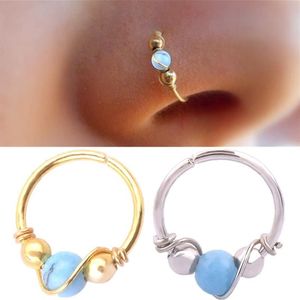 1pc Fashion Turquoises Stainless Steel Nose Ring Nostril Hoop Stud Body Piercing Jewelry for Women348O