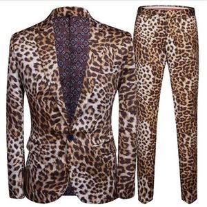 Leopard Print Men Suit Blazer Set With Pants Safari Suits For Men Performance DJ Jacket Luxury Singer Star Coat 220425235J