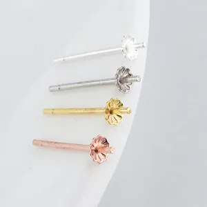 Stud Earrings 10pcs/lot 925 Sterling Silver Earring Flower Base Findings Dia 3mm Pearl Cap Pin Trays DIY Jewelry Making