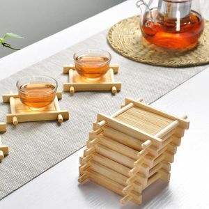 Bardak tabaklar doğal 6pc bambu ahşap tepsiler çay için 7cm yaratıcı Çince kelime jing içbükey fincan paspas