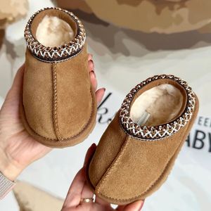 Tasman Baby-Winterstiefel, Designer-Hausschuhe für Kinder und Kleinkinder, echtes Leder, kastanienbraun, Senfsamen, Ultra-Mini-Schneestiefel, warme Pelzstiefel