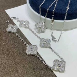 Pulseira feminina de trevo de quatro folhas em V de alta edição com cinco flores banhada a ouro 18k com diamantes