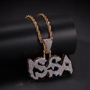 Хип-хоп Micro Pave Зеленый кубический цирконий Bling Out ISSA Подвески с буквами Цепочки и ожерелья для мужчин Рэпер Ювелирные изделия Золотой Color306l