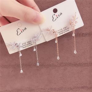 Fashion-New Fashion Women Korean TV Star Cute Zircon Flower Drop Earrings Elegant Water Drop Long Line Pendientes Jewelry Girl Gif269i