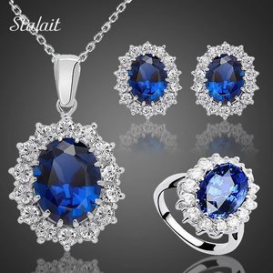 Set di gioielli da sposa Moda pietra di cristallo blu per spose Collana color argento Set da donna africana Altro 231013