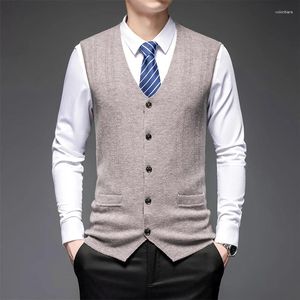 Men's Vests Spring Autumn Arrivals Sleeveless Kniting Cardigan Fashion V-Neck Smart Casual Classic Suit Sweater Vest Wool