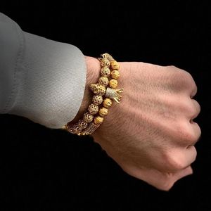 2 pezzi set braccialetto di lusso braccialetto da uomo fascino braccialetti in acciaio inossidabile oro per donna braccialetti con zirconi sfera gioielli femme regalo h2470