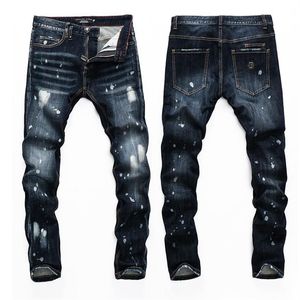 Herren Jeans Four Seasons Slim PP gewaschene schwarze Bohrer enge Stretch Casual Fashion Go-Go-Trend im Taillenloch kleines Bein256c