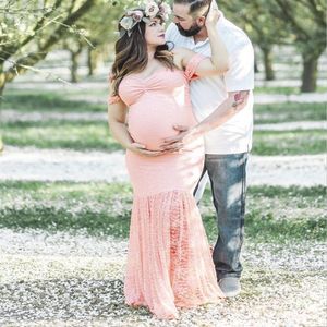 Moderskapsklänning av axel sexiga gravida klänningar nya kvinnor po skjuter rosa lång klänning2360