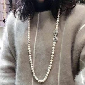 Collana di perle d'acqua dolce bianche naturali da 8-9 mm annodate a mano, catena lunga 80 cm, gioielli di moda294S