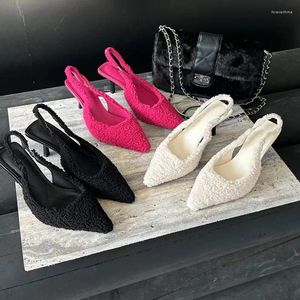 Сандалии Bailamos, модные женские шерстяные туфли на тонком высоком каблуке без шнуровки на меху, туфли-лодочки-мюли с острым носком, вечерние модельные туфли M
