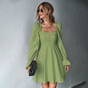 0C62N659 Sonbahar Kadın Elbise Puf Kılıf Uzun Kollu Fransız A-Line Etek Bel Retraction Furfle Edge Premium Özelleştirme