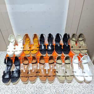 Scarpe di tela firmate di marca di alta qualità Donne di lusso intrecciate in paglia Espadrillas Sandali Scarpe con zeppa Scarpe con zeppa Comode scarpe casual con punta tonda pescatore