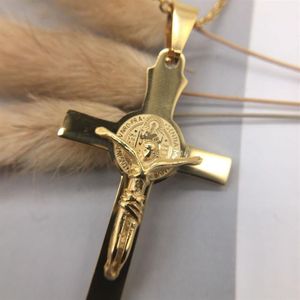 Hip Hop 18K Gold gefüllt Kreuz Anhänger Halskette religiöse Iced Out Titan Stahl Krucfix Halskette Jewerly für Männer Frauen 197O