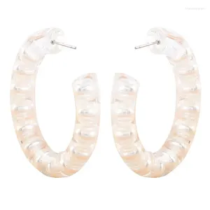 Stud Earrings Hoop C Shaped Acrylic Resin Statement Dangle Drop For Women Teen Girls White Color Gift