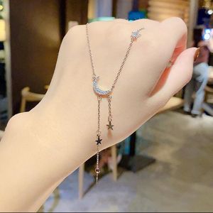 Pendant Necklaces Tassel Star Moon Necklace Simple Crescent Titanium Steel Bling Silver Color Elegant