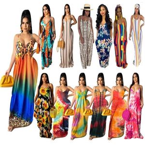 Günlük elbiseler gevşek askı maxi kadınlar için spagetti kayış v boyun uzun yaz tatili sundresses boho kıyafetleri 20232909
