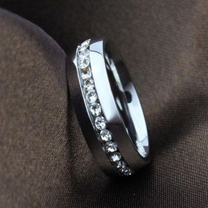 classic 6mm white gold Plated CZ diamond rings Wedding Band stainless steel lovers Ring for Women and Men291q