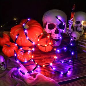 1pc spindeljärndekorativa lampor, batteridrivna, fairy strängbelysning sovrum hem fest trädgård träd lampor utomhus trädgård halloween dekorationer (orange och lila)