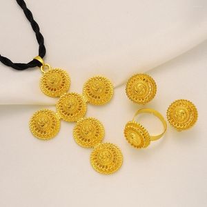 Halsband örhängen set 24k guldpläterad etiopisk kors smycken ring etiopien eritrea set för kvinnors habesha bröllopsfest gåva