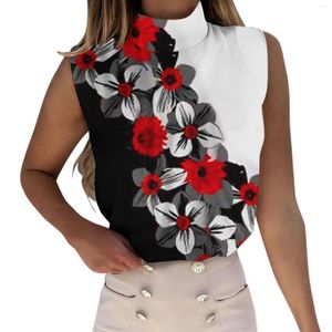 Women's Tanks Flower Print Turtleneck Tops For Women 2023 Elegant Sleeveless Off Shoulder Corset Tank Summer Blouse Shirts Party Camisole