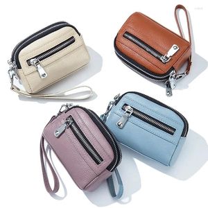 Carteiras femininas mini saco zero carteira de couro real bolsa grande capacidade duplo zíper multifuncional bolsas e bolsas moeda bolsa