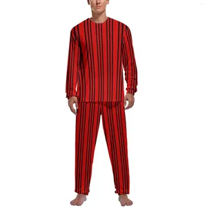 Herren-Nachtwäsche, vertikal gestreifter Pyjama, täglich, 2-teilig, schwarze und rote Linien, süßes Set mit langen Ärmeln, Schlafzimmer-Grafik-Nachtwäsche