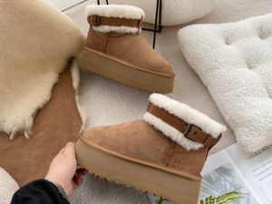 Botas Tasman Clássicas de Inverno com Tubo de Bota Ultra Mini Casual Fundo Plano Confortável Pelúcia Espessada Botas de Neve Sapatos de Pão de Couro Altura do Salto 5cm uy