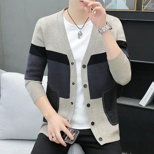 Herrtröjor Klädrock med fickor Knit tröja Male Jacket Cardigan ingen hoodie elegant stor stor storlek klassisk drag överdimensionerad varm x