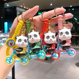 Cartoon bicycle panda keychain cute car keychain backpack pendant small gift wholesale
