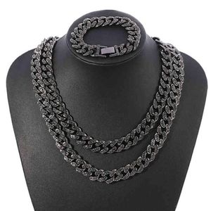 Whole Black 13mm Iced Out Cubic Zircon Diamond CZ Cuban Link Chain Miami Cuba Necklace Bracelet Hip Hop Jewelry For Men291U