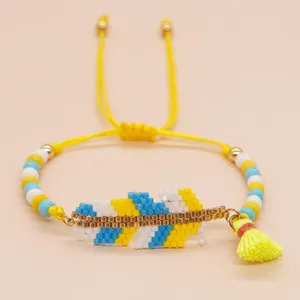 Braccialetti a maglie Go2boho Vendi un braccialetto con perline colorate in corda gialla 6/o seme piccola foglia con nappa