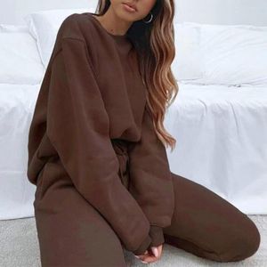 Zweiteilige Damenhose, lässiges Outfit für Damen, stilvolles, übergroßes Sweatshirt-Lounge-Set, bequemer zweiteiliger Anzug mit weiten Jogginghosentaschen für