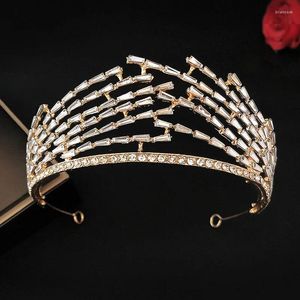 Hårklämmor Forseven Luxury Handmased Zink Alloy Rhinestone Crystal Crown Gold/Silver Color Tiara Brud Wedding Jewelry Accessory JL