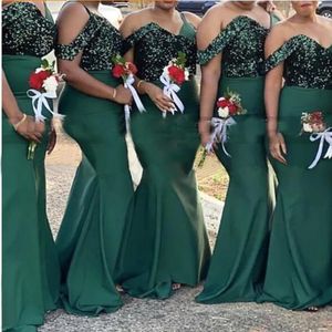 Elegante e brilhante dama de honra verde Dresess Bling Mermaid Styles off Off Loorn Large Night Prom Sexy Madden of Honor Vestes Cetin vestidos formais 403