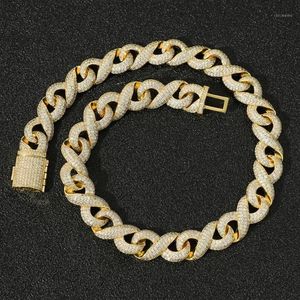 Säljer hiphop 15mm isad kubik zirkon nummer 8 -formad kubansk länkkedja choker halsband mens cz stora guldkedjor274r