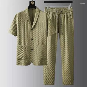 Herren-Trainingsanzüge, Frühlings- und Sommermode-Anzug, kurzärmelig, High-End-lässig, koreanischer Slim-Fit, hübscher Zweiteiler