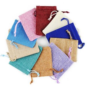 wholesale Mini Pouch Jute Bag Linen Hemp Small Drawstring Bags Ring Necklace Jewelry Pouches Wedding Favors Gift Packaging