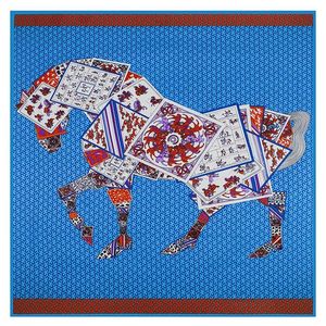 Square Women Horse Print Shawls Women Silk Scalf Faulard Femme Echarpe en Soie Blue Large Twill Shawl2617