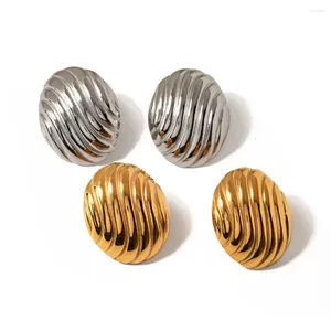 Backs Earrings ALLME Unique Metallic Screw Thread Oval Clip 18K Gold Silver PVD Plated Titanium Steel Statement Earring For Women