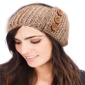 Button Design Knit Headband Headgear Crochet Head Wrap Hairbands 320q