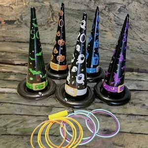 Halloween-Ringwurfspiel, 1 aufblasbarer Hexenhut mit 10 Plastikringen und Pumpe. Super lustige Halloween-Spiele für Kinder und Erwachsene, Partyzubehör, Weihnachten, Halloween-Geschenk