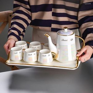 Teaware Sets Ceramic Coffee Set Nordic Gold Colorful Tray Tea Water Ware Cup Kettle Pot Home Bar Decoration Afternoon