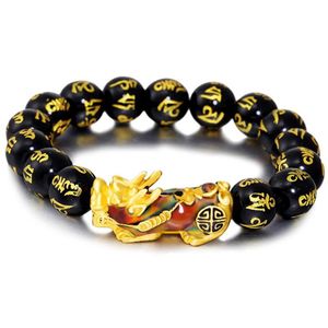 Vietnam Gold Plated Change Color Pixiu Animal Charms Sex ord Mantra Buddha pärlor män och kvinnor armband299v