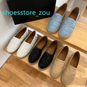 Linen Espadrilles 여성 신발 로퍼 코드 퀼트 Nappa Espadrilles 100% 실제 가죽 크기 34-42면 훈련 맑은 노란색 플랫 메쉬 가죽 로고 캡 발가락 여름 블루