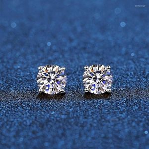 Stud Real Moissanite örhängen 14K Vitt guldpläterat Sterling Silver 4 Prong Diamond Earring for Women Men Ear 1ct 2ct 4CtStudStuds203m