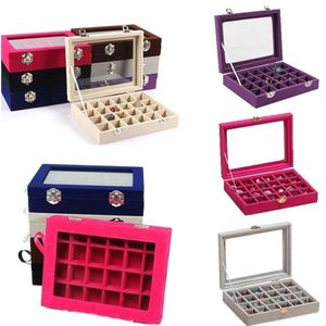 24 rutnät Black Rose Red Velvet Jewelry Box Rings Earrings Halsband Makeup Holder Case Organizer Women Jewely Storage 220309290m