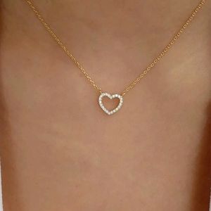 Silber Einfache Hohl Liebe Herz Zirkon Schlüsselbein Anhänger Kette Halskette Für Frauen Hochzeitstag Schmuck Geschenk Großhandel YMN065